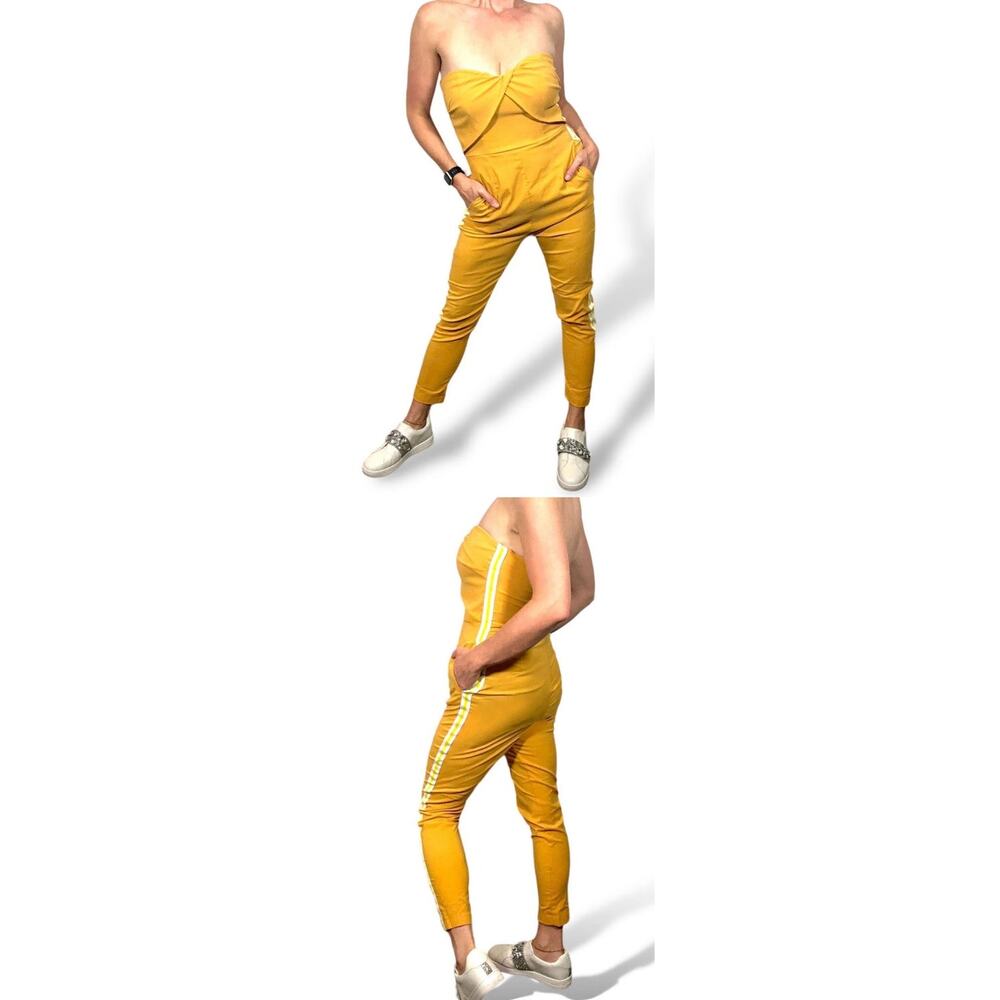 UNIQ Strapless zipper back ankle length romper jumpsuit mustard yellow Med NWT